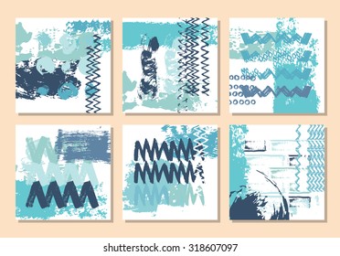 Hipster Set of Modern Grunge Trendy hand drawn Card. Made with Ink. Business Creative Contemporary Design. Templates For Placards, Posters, Flyers, Diary, Notebook, Invitation and Banner Designs.