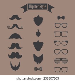 hipster set of mustache, beard and glasses