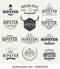 Hipster Set - Typographic Label Design - Trendy Vintage Style Elements