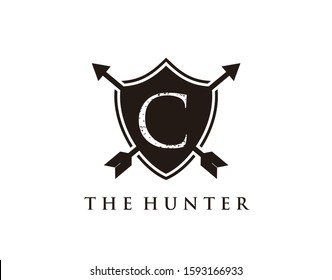 Hipster Shield C Letter Logo Icon.