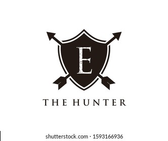 Hipster Shield E Letter Logo Icon.