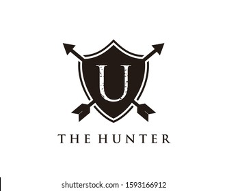 Hipster Shield U Letter Logo Icon.