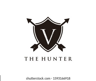Hipster Shield V Letter Logo Icon.