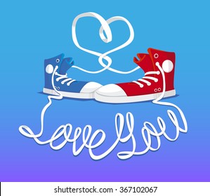 Hipster shoes in love. Cute illustration.