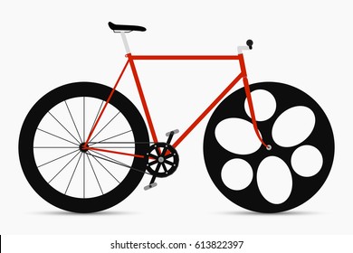 Hipster single speed bike in black and red colors. City bicycles with fixed gear. 