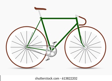 Hipster single speed bike in green and brown colors. City bicycles with fixed gear. 