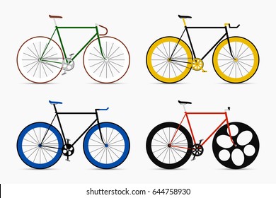Hipster single speed bikes set. City bicycles with fixed gear.