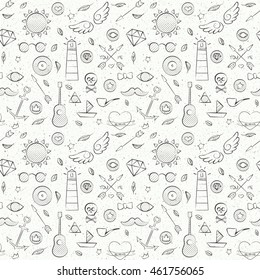 Hipster Sketch Seamless Background. Vector Illustration of Tile Pattern.