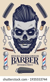 Hipster Skull with Barber Equipment