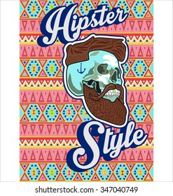 Hipster skull with beard and mustache