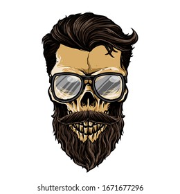 Hipster-Schädel mit bartarbener Vektorillustration
