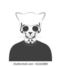 Hipster skull cat