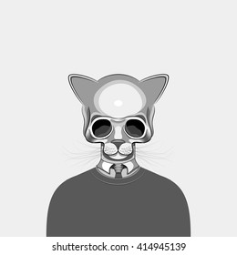 Hipster skull cat