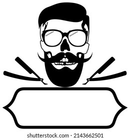 hipster skull copy space sticker tattoo illustration in vector format