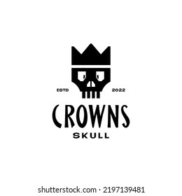 hipster skull with crown flat logo design