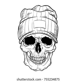 Hipster skull dressed in cap
