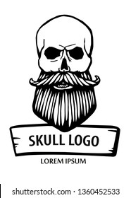 Hipster skull head with beard. Hand-Drawn Doodle. Vector Illustration - stock vector. Hand drawn cartoon character. Bearded man