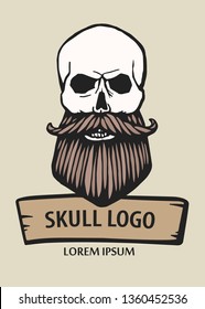 Hipster skull head with beard. Hand-Drawn Doodle. Vector Illustration - stock vector. Hand drawn cartoon character. Bearded man