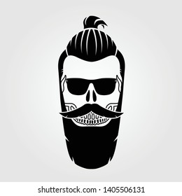 Hipster skull with mustache and beard. Vector illustration.