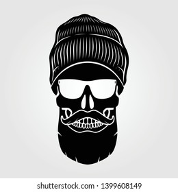 Hipster skull with mustache and bread. Vector illustration.