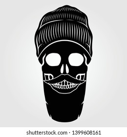 Hipster skull with mustache and bread. Vector illustration.
