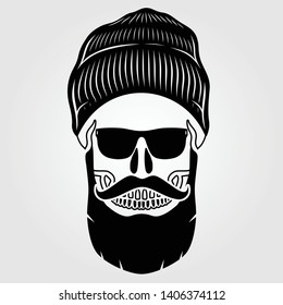 Hipster skull with mustache and bread. Vector illustration.