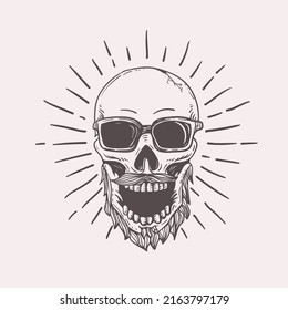 hipster skull with outline drawing