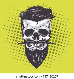 Hipster Skull Pop Art Vector Illustration