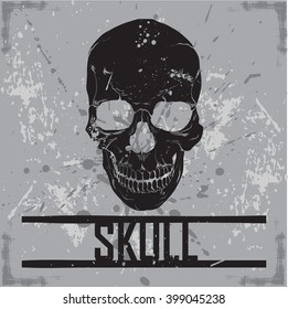 HIPSTER skull print for t-shirt. Cranium modern street style attributes. Vector art.