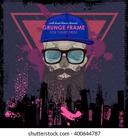 HIPSTER skull print for t-shirt. Cranium modern street style attributes. Vector art.