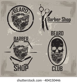 HIPSTER skull print for t-shirt. Cranium modern street style attributes. Vector art.  character set, the attributes of street labels. style, hairstyles, hair salons for the bearded barbershop