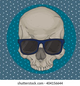 HIPSTER skull print for t-shirt. Cranium modern street style attributes. Vector art. skull with sunglasses and hat. 