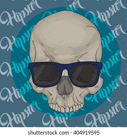 HIPSTER skull print for t-shirt. Cranium modern street style attributes. Vector art. skull with sunglasses. 