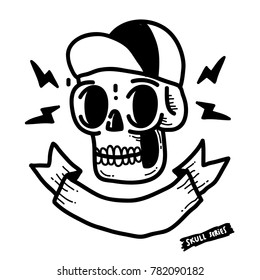 Hipster skull series. Cyclist skull face monoline badge skull design vector.