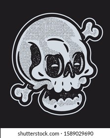 Hipster Skull Stamp white on black background