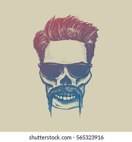 Hipster skull with sunglasses, hipster hair and mustache