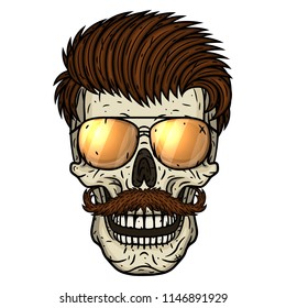 Hipster skull with sunglasses.  Vector skull.