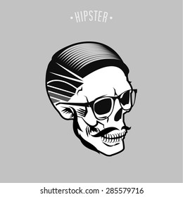 hipster skull symbol design with gray background