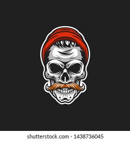 hipster skull vector logo illustration