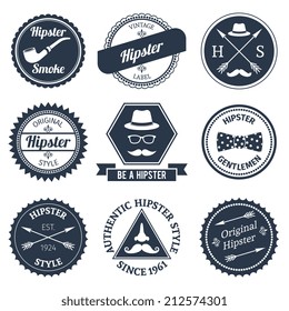 Hipster smoke original authentic style labels set isolated vector illustration