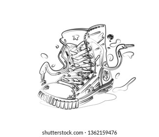 Hipster Sneakers Hand Drawn Graphic Vector Stock Vector (Royalty Free ...