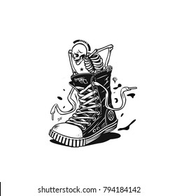 Hipster sneakers in hand drawn graphic, Vector fashion illustration.