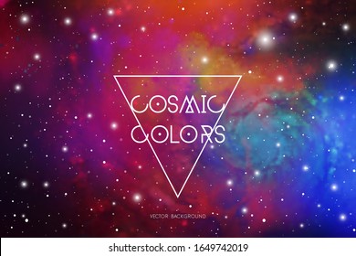 Hipster space background with colorful cosmic light, colors, nebulas, stars and text placeholder.