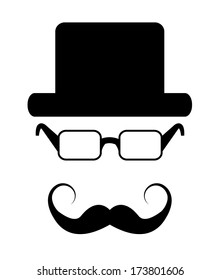 Hipster style accessories vector design. Isolated easy to edit hipster set with glasses, hat and mustache. Raster available in my portfolio.