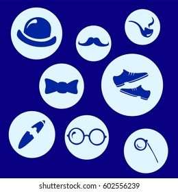Hipster style. The art of a true gentleman. Vector illustration with abstract handmade icons placed on the color background.  Styled masculine attributes of different sizes on the colored background. 