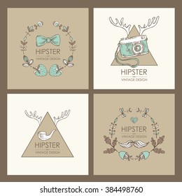Hipster style backgrounds and hipster elements and labels. hand drawn