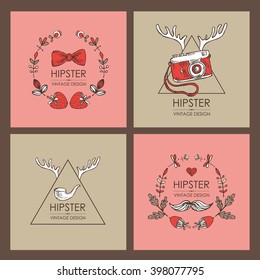 Hipster style backgrounds and hipster elements and labels. hand drawn