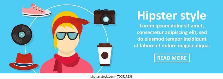 Hipster style banner horizontal concept. Flat illustration of hipster style banner horizontal vector concept for web