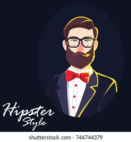 Hipster style, Bard man on black background