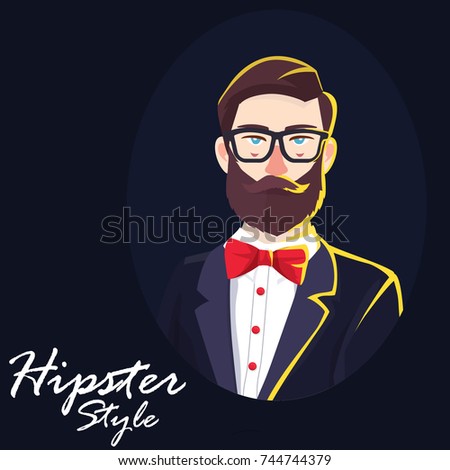 Hipster style, Bard man on black background
